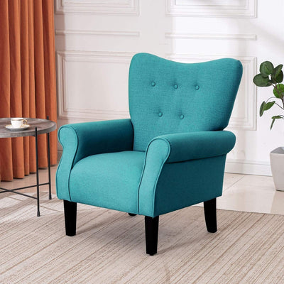 Fauteuil d'appoint moderne Erommy, fauteuil à dossier haut, canapé simple en tissu rembourré avec pieds en bois pour le salon