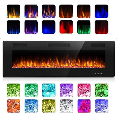 Cheminée électrique LED multicolore encastrée murale moderne, ultra-mince et silencieuse