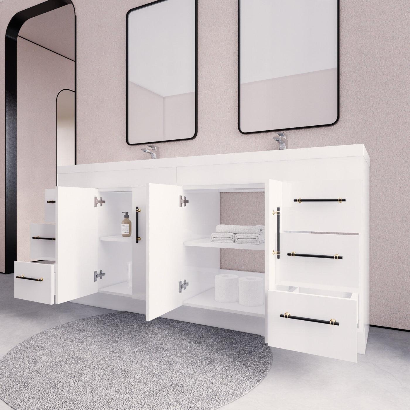 Meuble-lavabo autoportant Eliza de 72 po avec double vasque