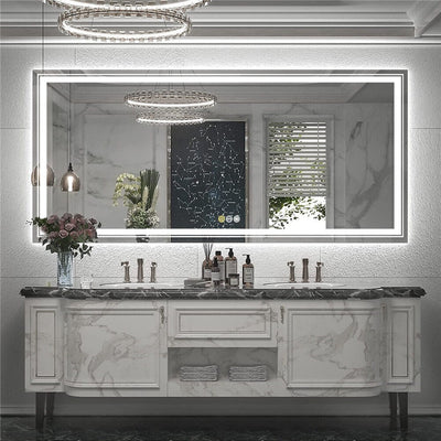 Miroir de salle de bain extra large avec éclairage LED, antibuée, 3 couleurs