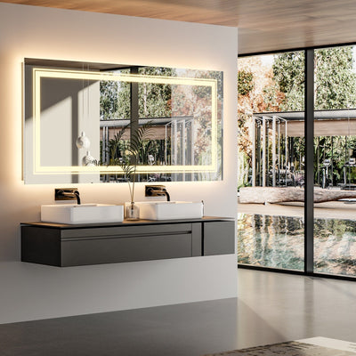 Miroir de salle de bain extra large avec éclairage LED, antibuée, 3 couleurs