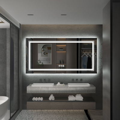 Miroir de salle de bain extra large avec éclairage LED, antibuée, 3 couleurs