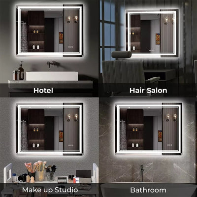 Miroir de salle de bain extra large avec éclairage LED, antibuée, 3 couleurs