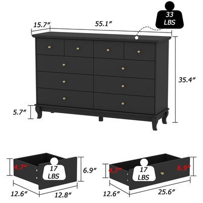 Commode double à 10 tiroirs pour chambre à coucher, commode blanche, grand espace de rangement