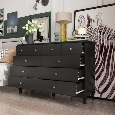 Commode double à 10 tiroirs pour chambre à coucher, commode blanche, grand espace de rangement