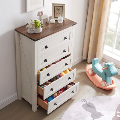 Commode haute en bois à 5 tiroirs de style ferme, commode pour chambre à coucher