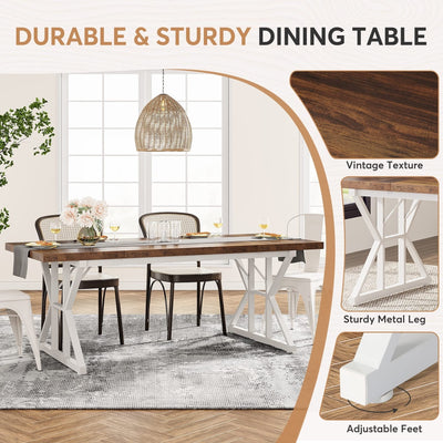 Table à manger de style ferme pour 6 personnes, table de cuisine rectangulaire en bois de 70,8 pouces