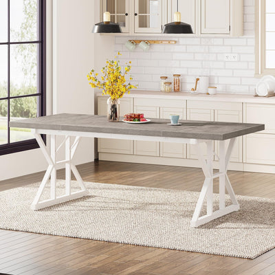 Table à manger de style ferme pour 6 personnes, table de cuisine rectangulaire en bois de 70,8 pouces