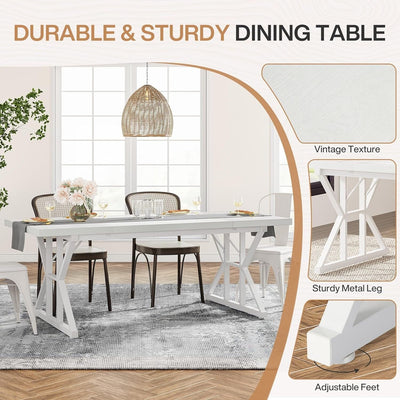 Table à manger de style ferme pour 6 personnes, table de cuisine rectangulaire en bois de 70,8 pouces