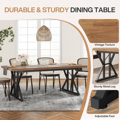 Table à manger de style ferme pour 6 personnes, table de cuisine rectangulaire en bois de 70,8 pouces