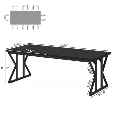 Table à manger de style ferme pour 6 personnes, table de cuisine rectangulaire en bois de 70,8 pouces