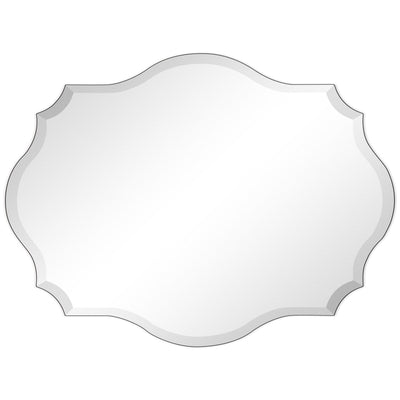 Miroir mural festonné élégant, oblong et biseauté, sans cadre