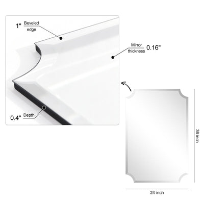 Miroir mural biseauté festonné rectangulaire sans cadre, pour salle de bain, coiffeuse, chambre à coucher, 1 bord biseauté - Transparent