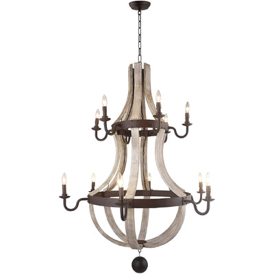 Lustre à 12 lumières de style campagnard français à deux niveaux en forme de tonneau à vin