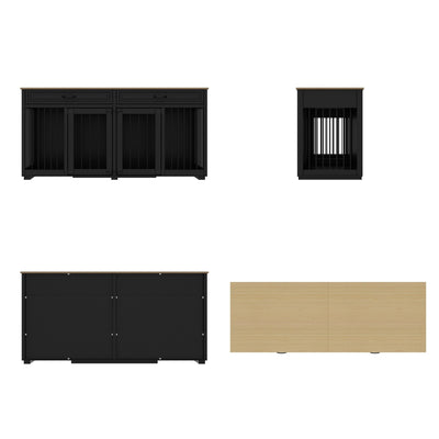 Cage pour chien de style meuble, niche en bois de 64,5 pouces pour grand chien