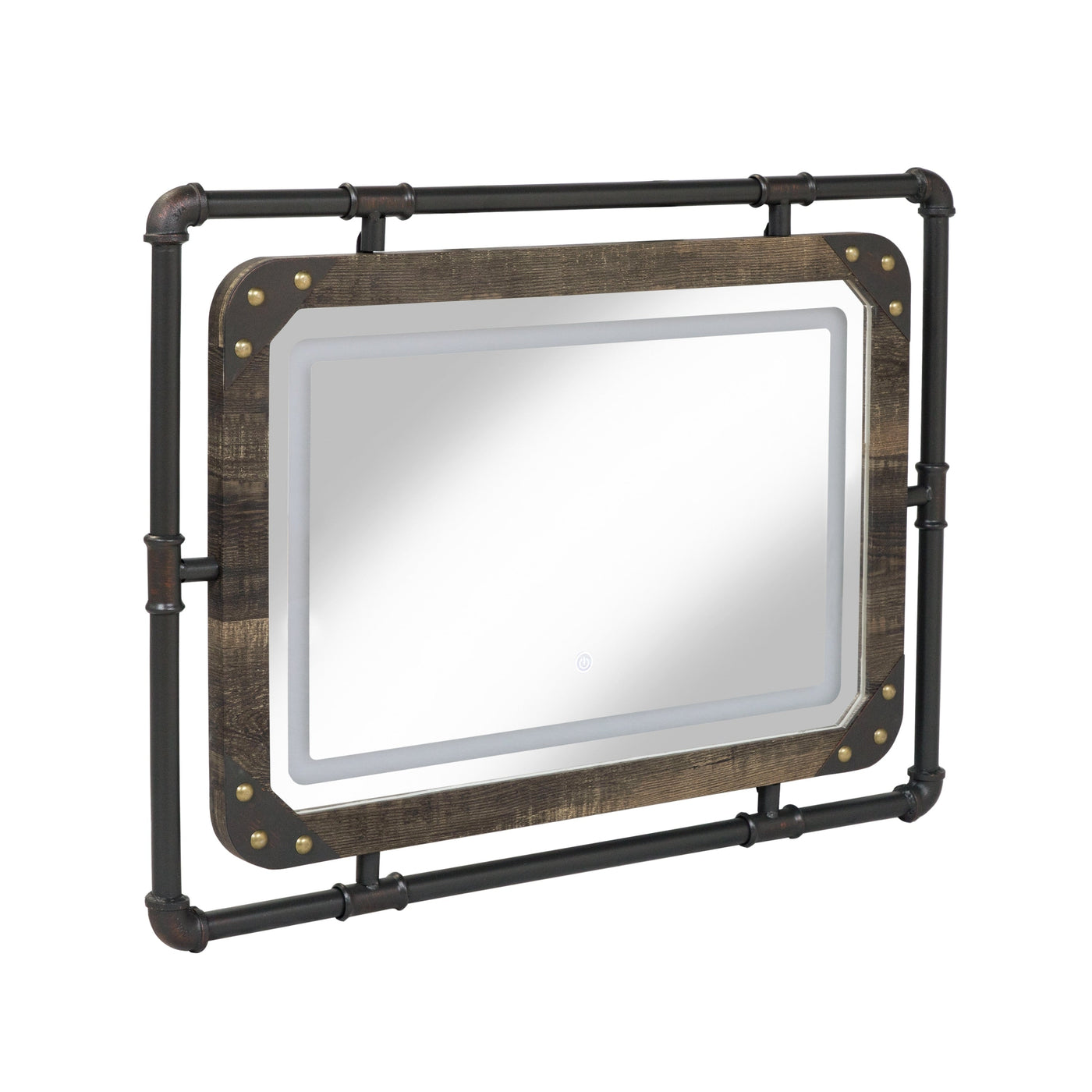 Miroir mural industriel en métal Inyo de Furniture of America avec lumières LED