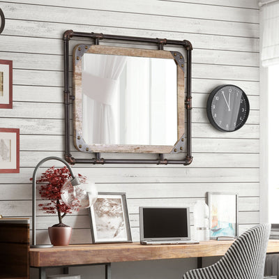 Miroir mural flottant en métal Revo Industrial de 31 pouces par Furniture of America