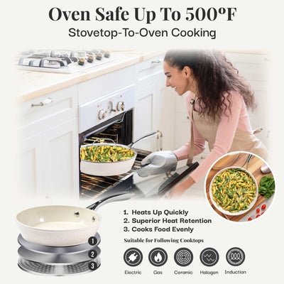 Batterie de cuisine antiadhésive en céramique ultra-résistante Gotham Steel Hammered Cream, 15 pièces, avec ustensiles