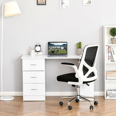 Bureau d'ordinateur moderne HOMCOM 47, bibliothèque, table d'écriture, poste de travail avec 3 tiroirs et étagère de rangement - Blanc