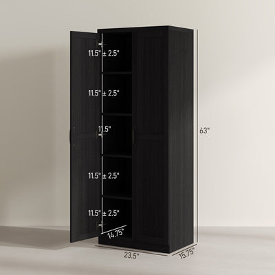 HOMCOM 63 Garde-manger de cuisine 2 portes, meuble de rangement indépendant avec étagères à 5 niveaux et 2 étagères réglables pour salle à manger