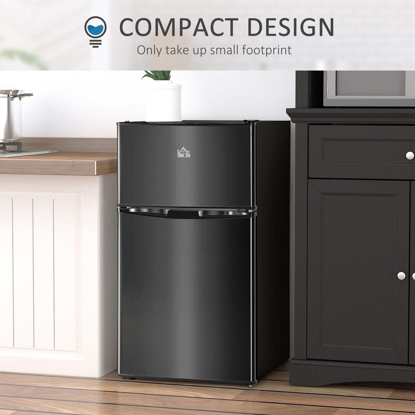 Mini-réfrigérateur HOMCOM à deux portes avec congélateur, réfrigérateur compact de 3,2 pi³ avec étagère réglable, thermostat réglable