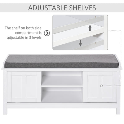 Banc à chaussures d'entrée HOMCOM avec rangement ottoman et étagères réglables, 6 compartiments et assise rembourrée, blanc/gris