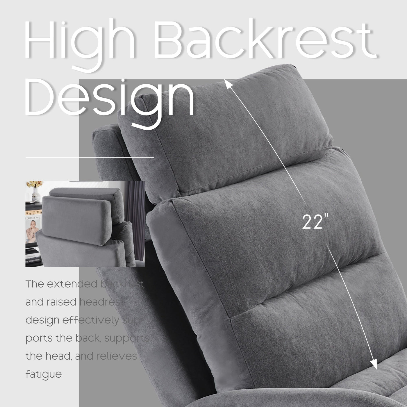 Fauteuil d'appoint HOMYKA avec dossier réglable et pouf de rangement