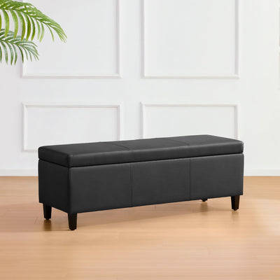 Pouf de rangement rectangulaire rembourré 50,3 x 17,50 x 18 po - Similicuir