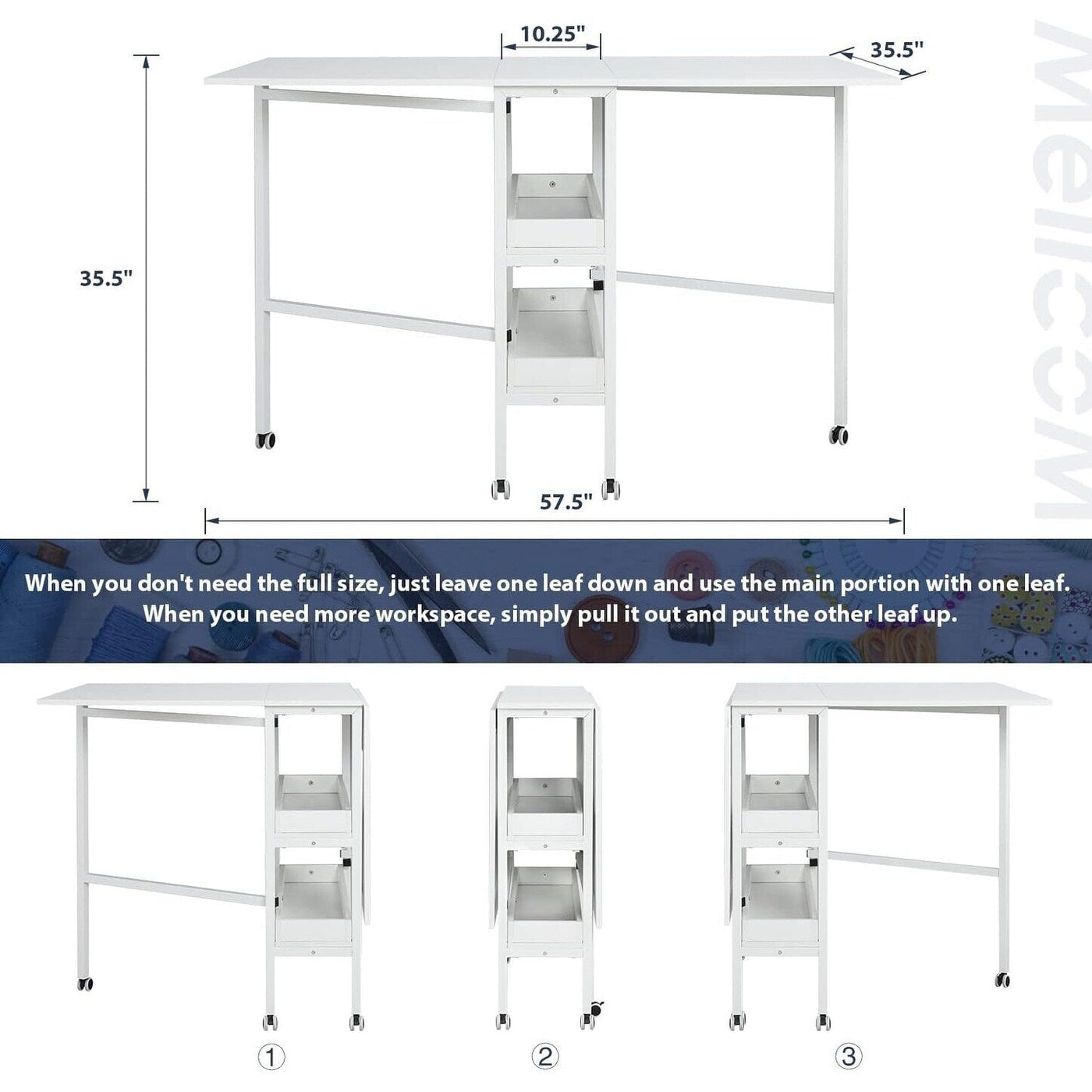 Table de bricolage réglable en hauteur avec étagères de rangement, table de découpe pliante mobile pour la maison, le bureau, la salle de couture, la salle d'artisanat