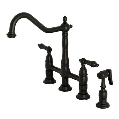 Robinet de cuisine Kingston Brass Heritage Bridge avec douchette en laiton
