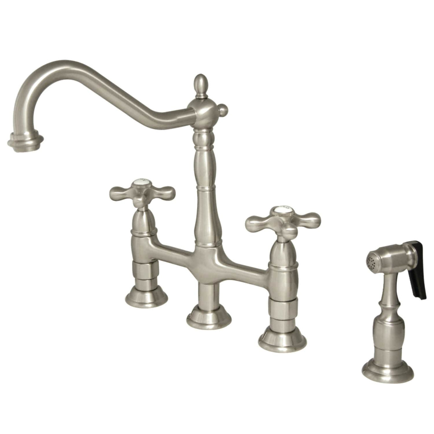 Robinet de cuisine Heritage Bridge avec douchette en laiton