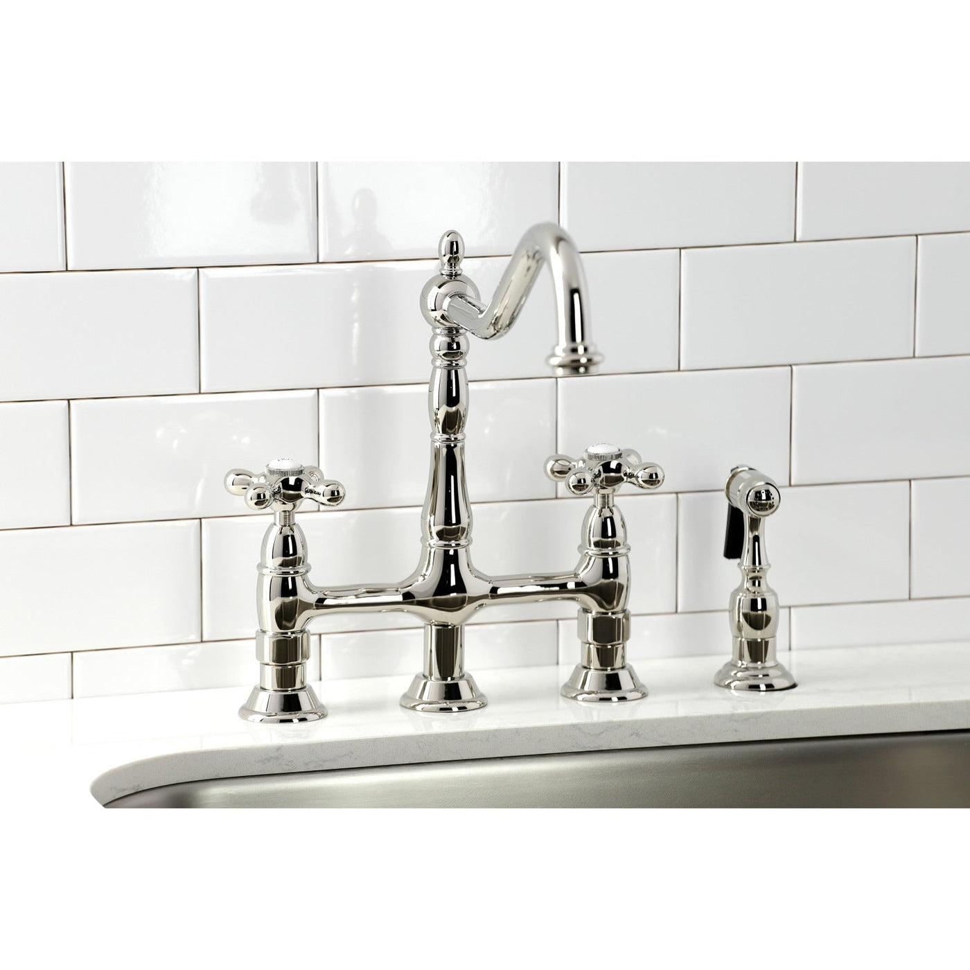 Robinet de cuisine Heritage Bridge avec douchette en laiton