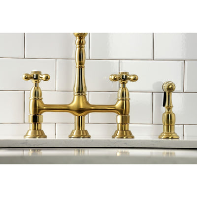 Robinet de cuisine Heritage Bridge avec douchette en laiton