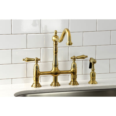 Robinet de cuisine Heritage Bridge avec douchette en laiton