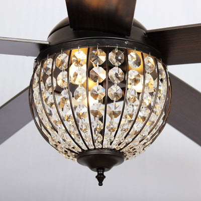 Ventilateur de plafond industriel en bois noir à 5 pales en cristal avec télécommande