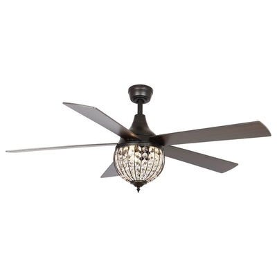 Ventilateur de plafond industriel en bois noir à 5 pales en cristal avec télécommande