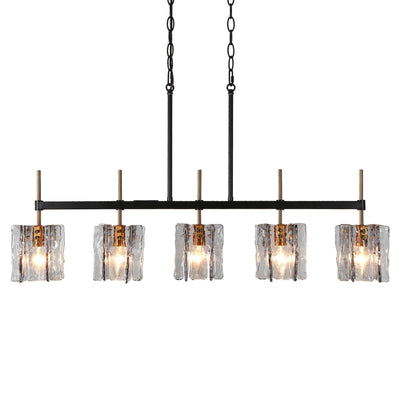 Lustre linéaire moderne Kasy à 5 lumières en verre texturé pour îlot de cuisine, design unique