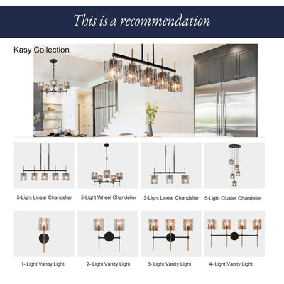 Lustre linéaire moderne Kasy à 5 lumières en verre texturé pour îlot de cuisine, design unique