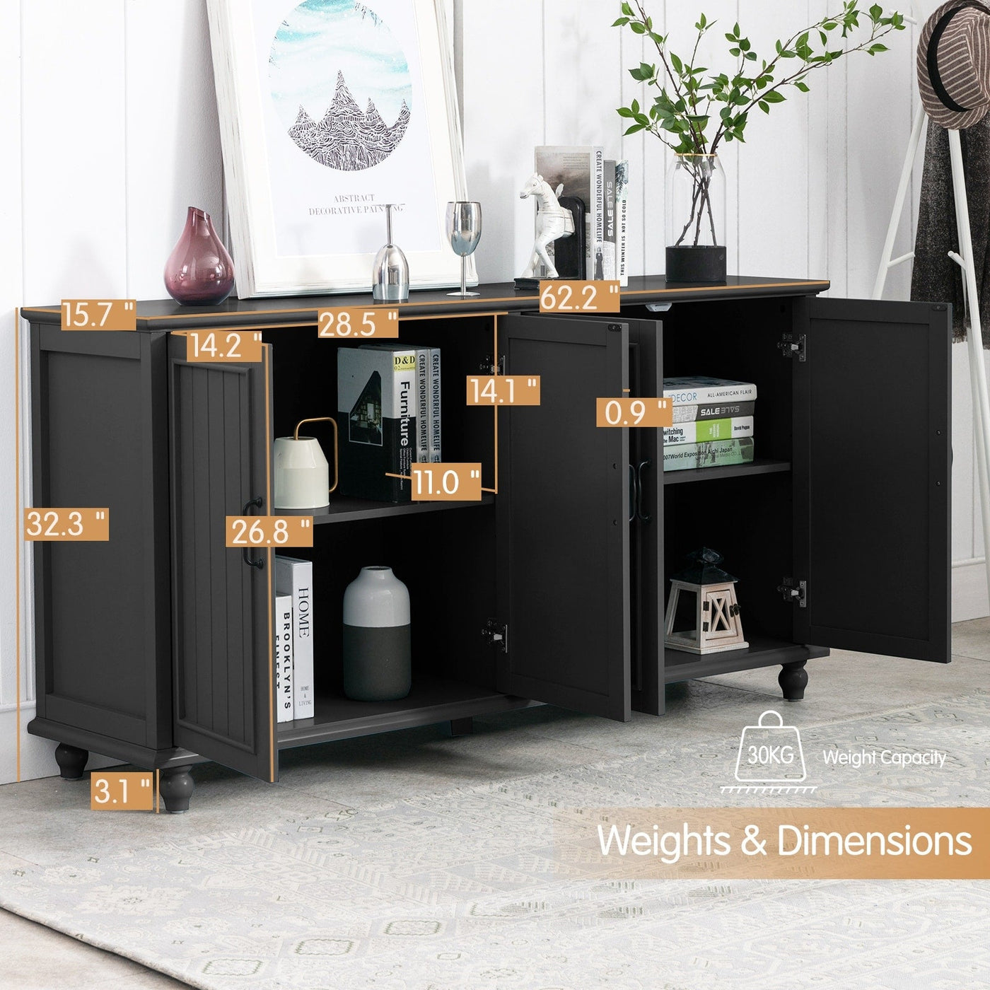 Buffet de cuisine, meuble de bar à café, meuble de rangement d'appoint