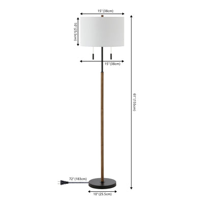 Lampe de sol à LED Koda 61 rustique en fer avec chandelier et chaînes de traction, finition bois marron/noir par JONATHAN Y