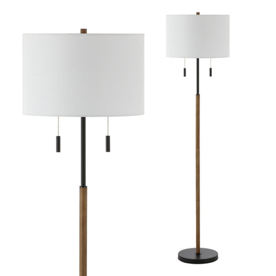 Lampe de sol à LED Koda 61 rustique en fer avec chandelier et chaînes de traction, finition bois marron/noir par JONATHAN Y