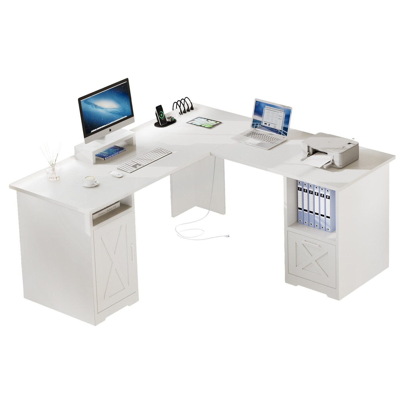 Bureau de jeu d'angle Moasis en L de 59 pouces avec support pour écran