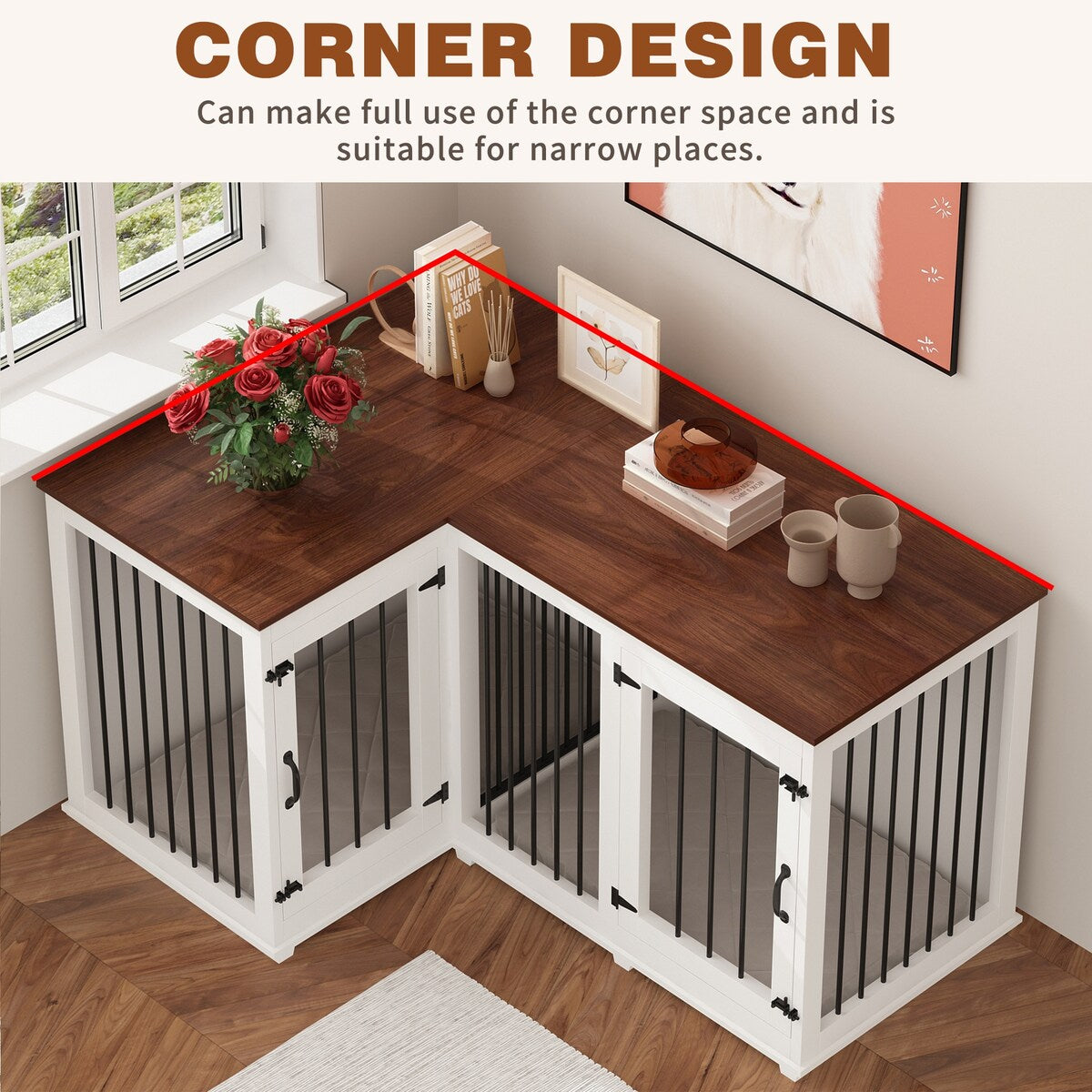 Cage d'angle pour 2 chiens, grande taille, en forme de L, 58,7 x 41,1 cm