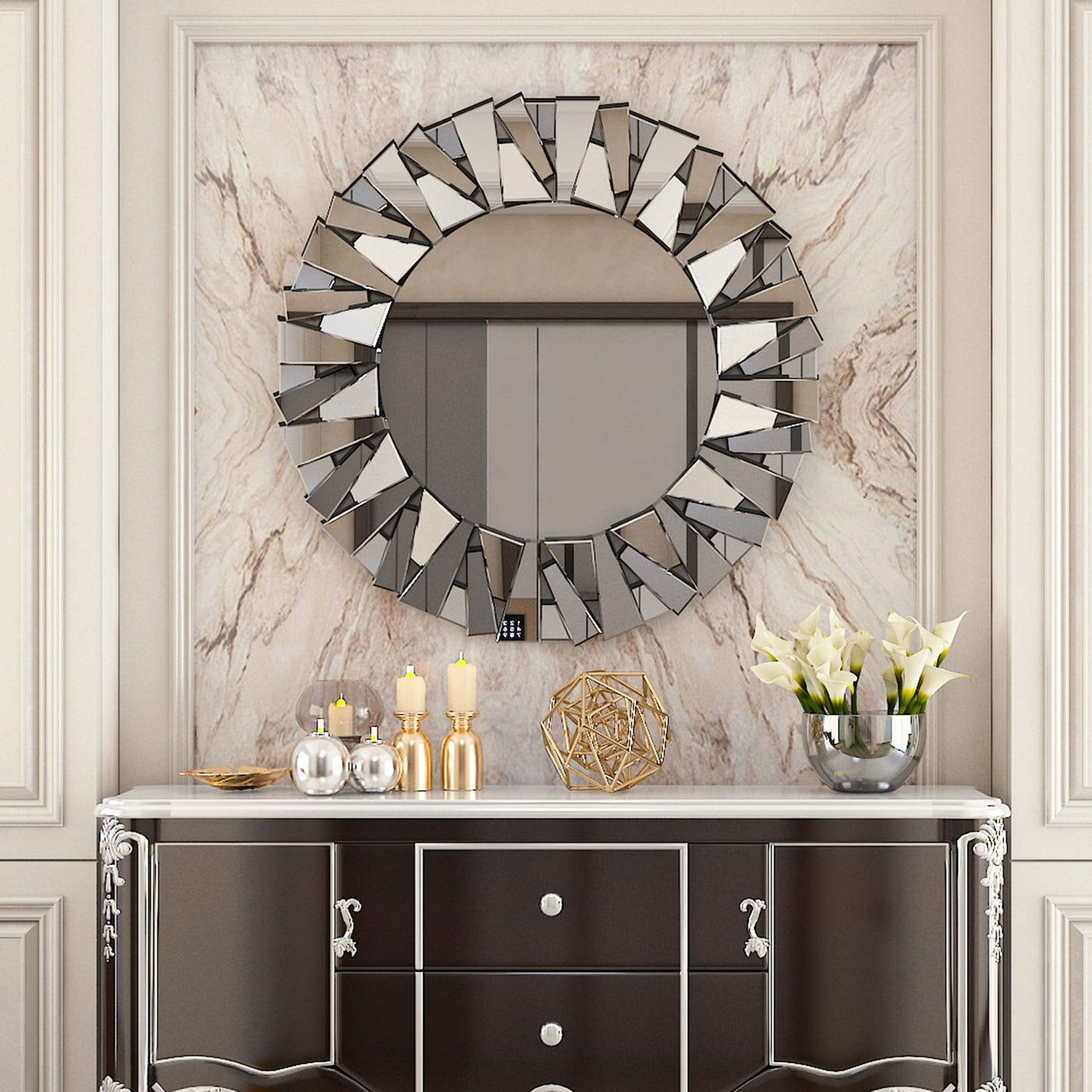 Grands miroirs décoratifs ronds, miroirs muraux en verre artistique, miroirs d'appoint - 32 po L x 32 po H