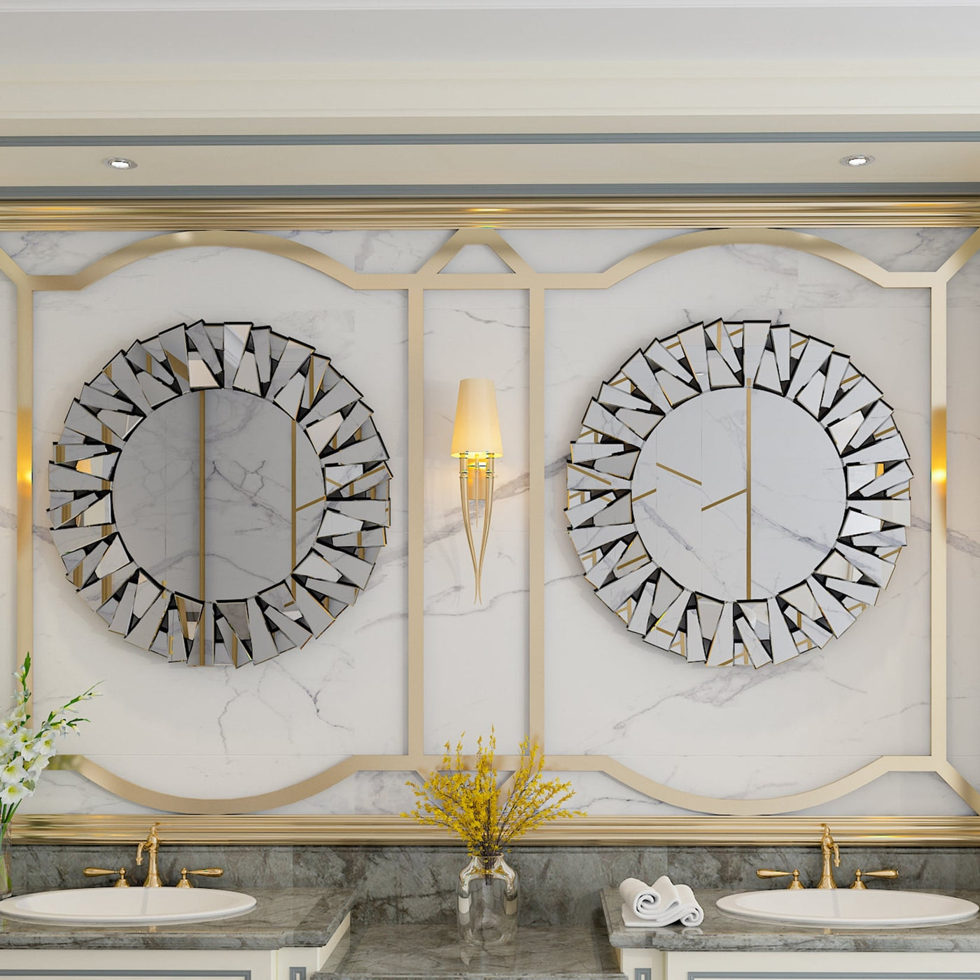 Grands miroirs décoratifs ronds, miroirs muraux en verre artistique, miroirs d'appoint - 32 po L x 32 po H