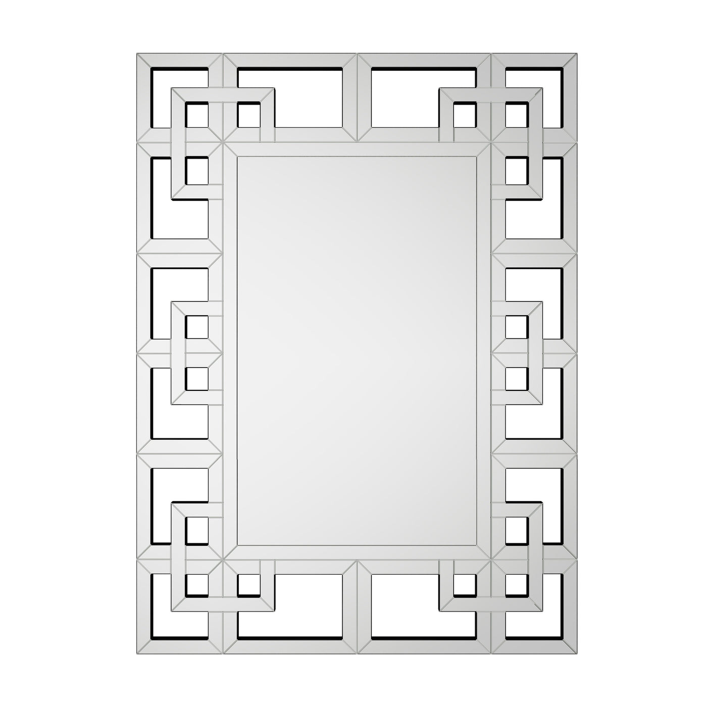 Grand miroir mural décoratif avec cadre géométrique aux accents argentés