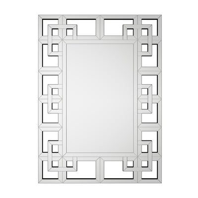 Grand miroir mural décoratif avec cadre géométrique aux accents argentés
