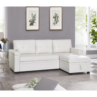 Canapé sectionnel convertible réversible avec lit gigogne, méridienne avec rangement dissimulé et pieds robustes