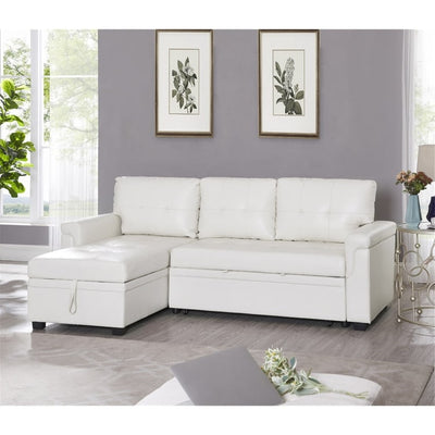 Canapé sectionnel convertible réversible avec lit gigogne, méridienne avec rangement dissimulé et pieds robustes
