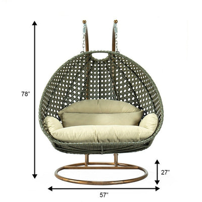 Fauteuil suspendu LeisureMod pour 2 personnes avec support - Chaise longue hamac en rotin et osier pour patio extérieur/intérieur avec coussins